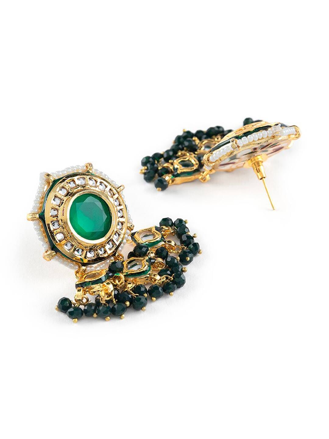 Green Kundan Multilayer Pearl Gold Plated Choker Jewellery Set - Image 7