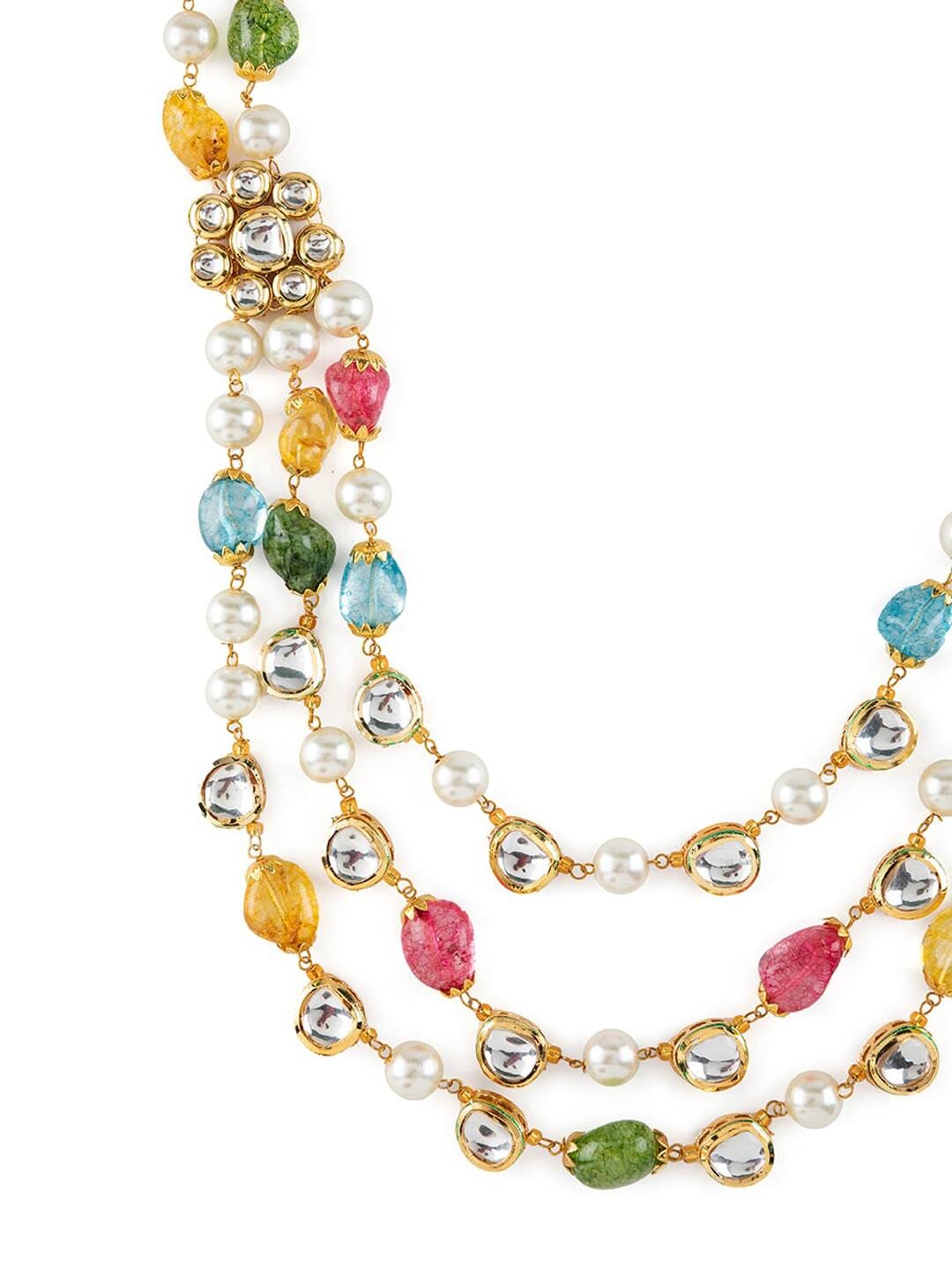 3 Layer Kundan & Pearl Jewellery Set - Image 5