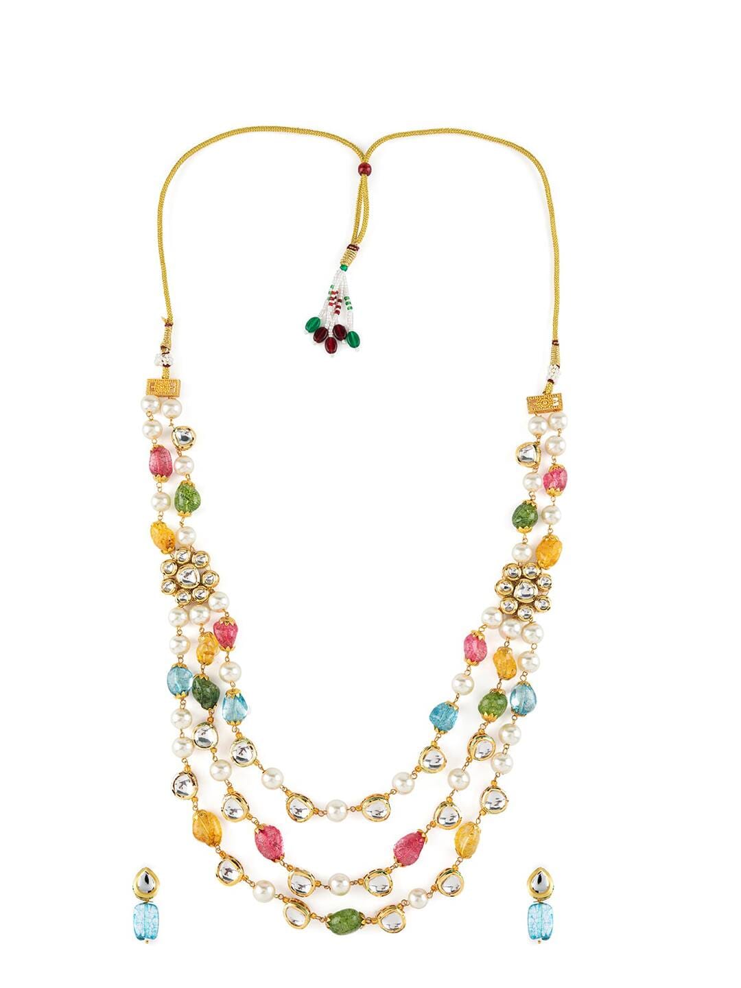 3 Layer Kundan & Pearl Jewellery Set - Image 3