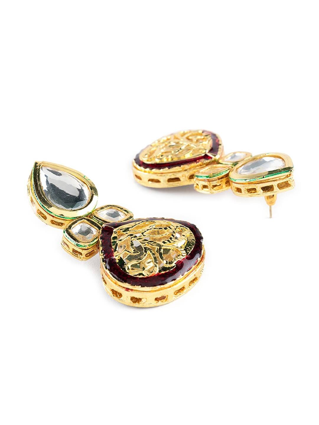 Elegant Kundan Studded Carved Multilayer Gold Plated Jewellery Set - Image 7