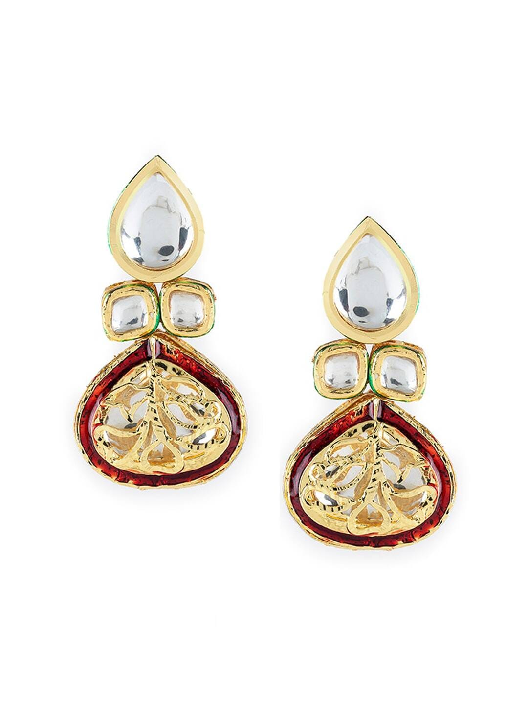 Elegant Kundan Studded Carved Multilayer Gold Plated Jewellery Set - Image 6