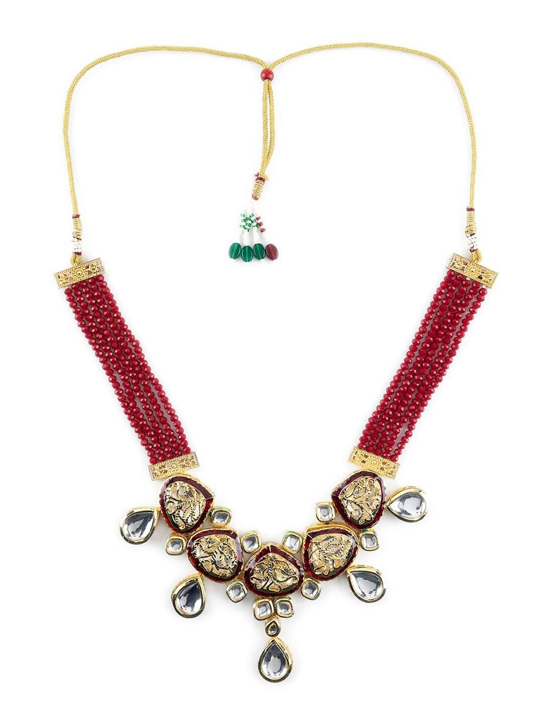 Elegant Kundan Studded Carved Multilayer Gold Plated Jewellery Set - Image 4