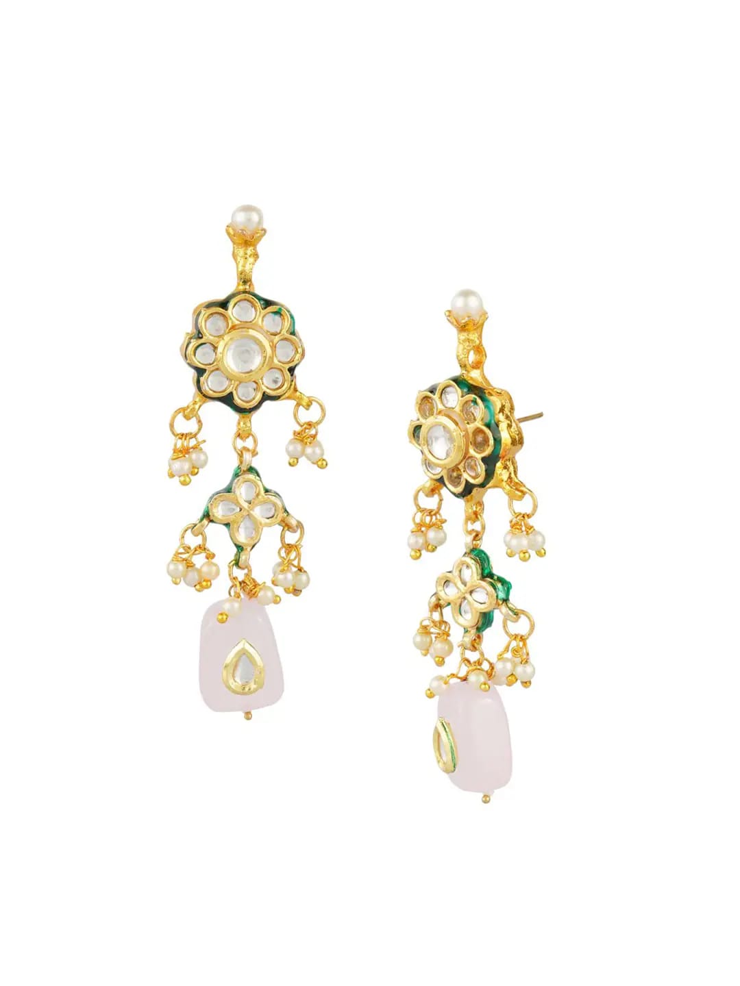 Gold Plated Kundan Elegant Navratna Multi Color Necklace Set - Image 4