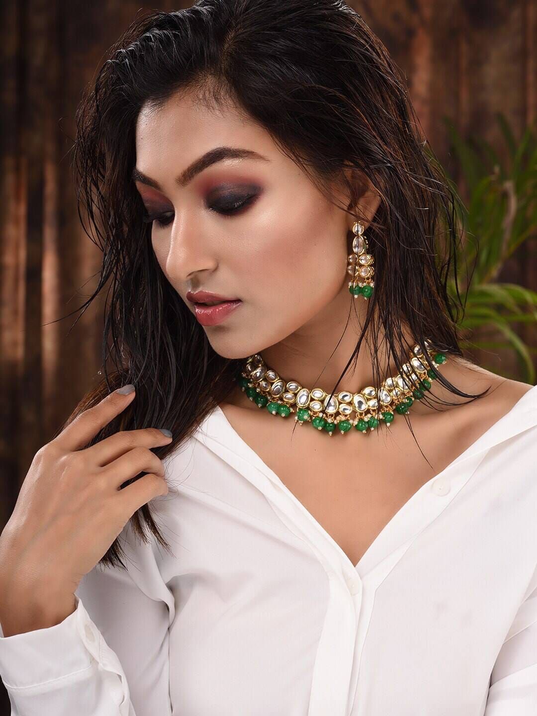 Heavy Kundan Necklace Jewellery Set - Image 3
