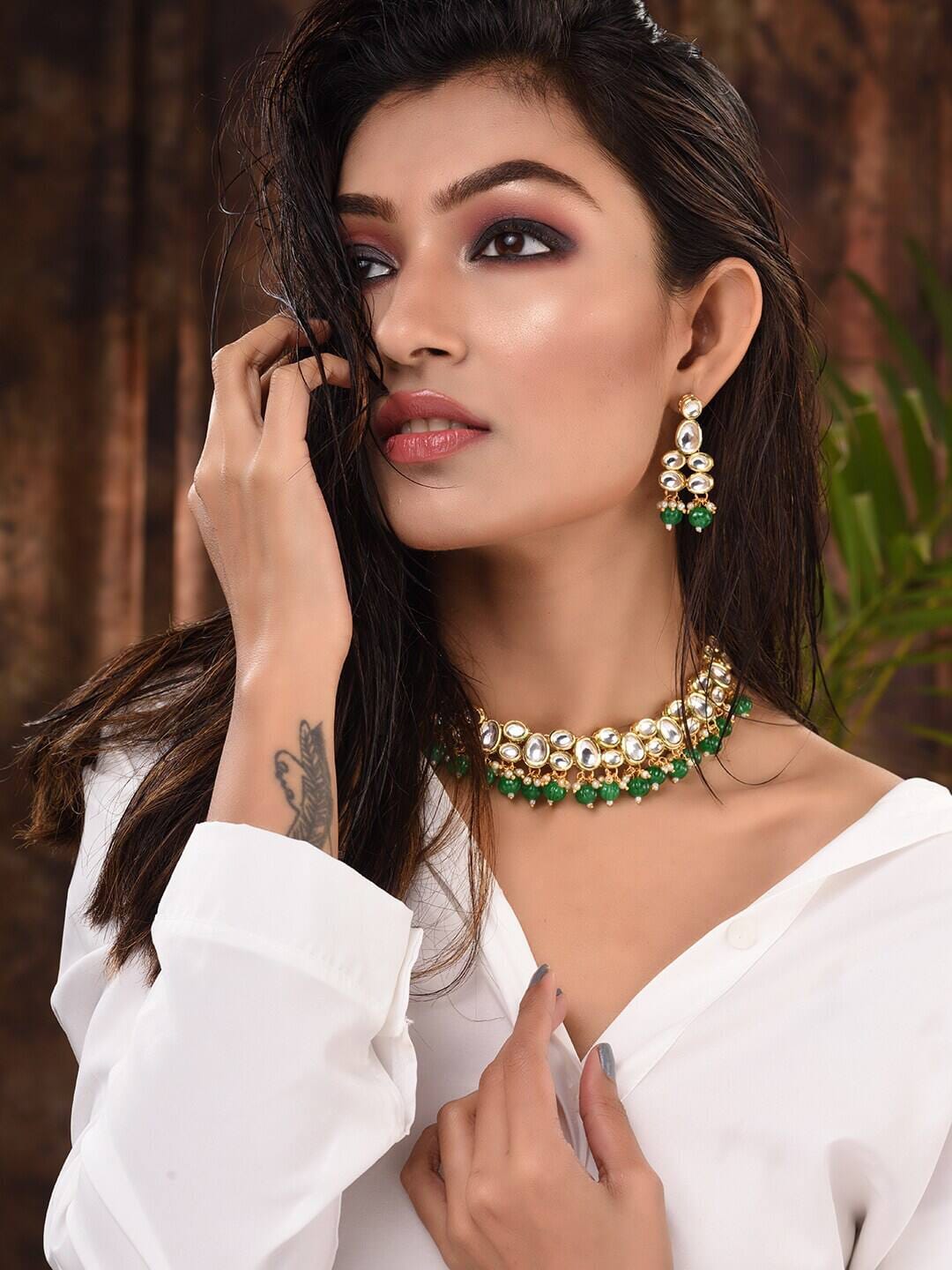 Heavy Kundan Necklace Jewellery Set - Image 2