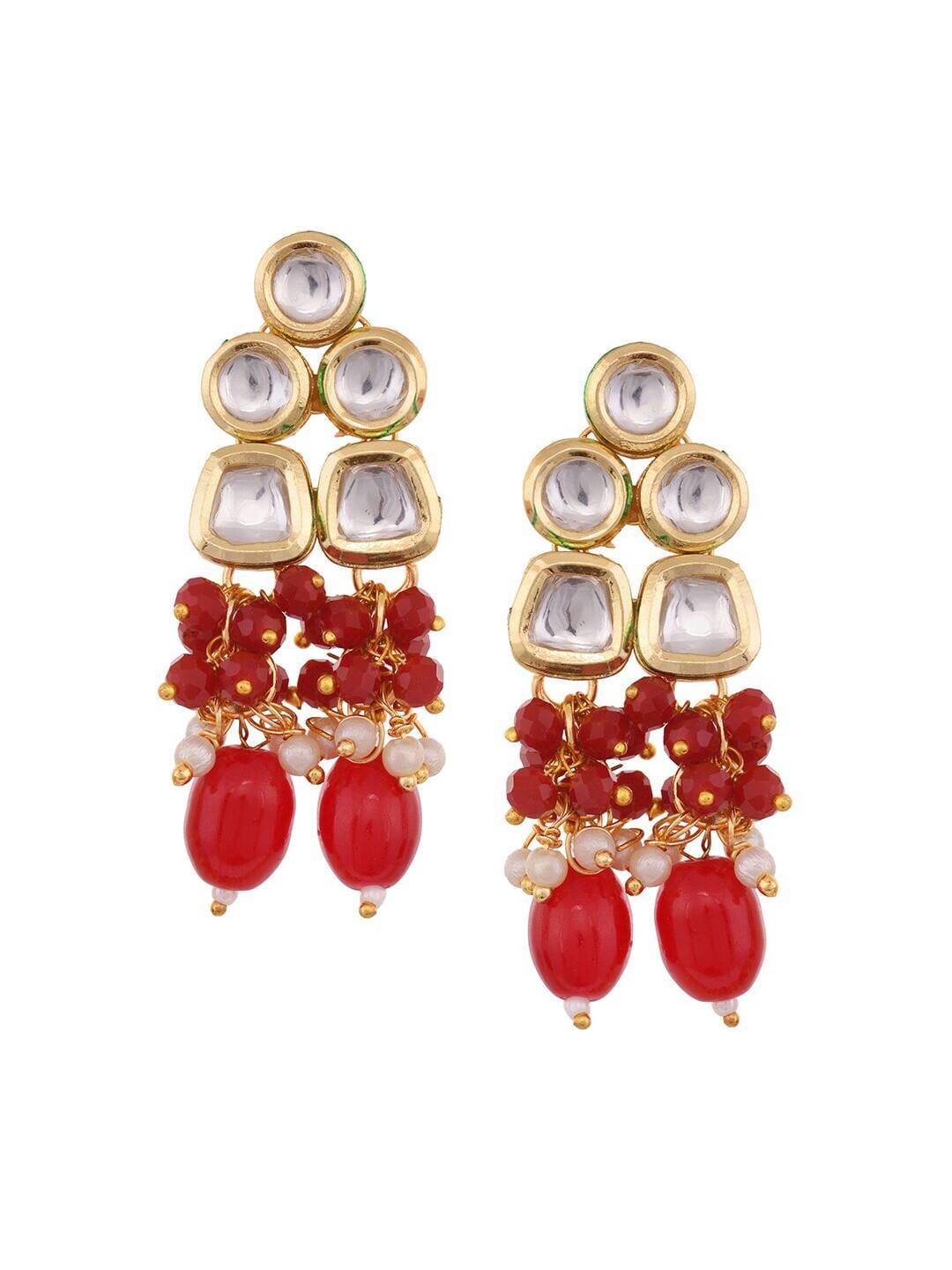 Gold Plated & Red Kundan Studded Handcrafted Jewellery Set - Image 6