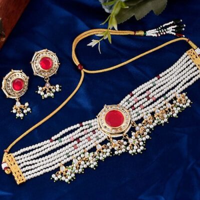 Gold Plated Designer Pearl Beaded Choker Necklace Set
