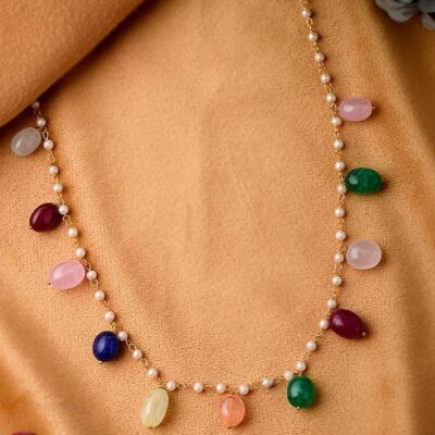 Gold Plated Handcrafted Multi Color Stones Necklace