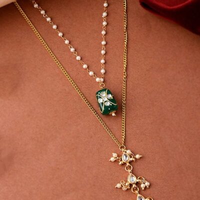 Gold-Platead Green Tanjore Kundan Chai