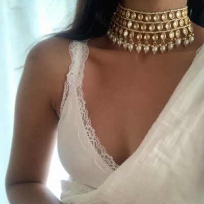 Gold Finish Kundan Polki Choker Necklace