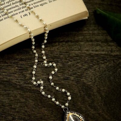 White Rhodium Finish Polki Pendant Necklace
