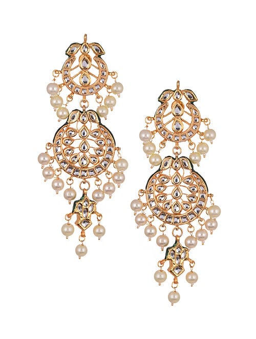Gold-Plated Kundan-Studded & Beaded Jewellery Set - Image 4