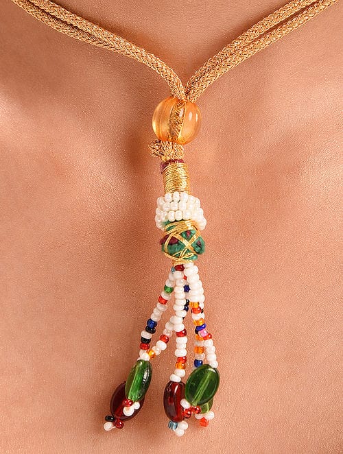 Gold-Plated Kundan-Studded & Beaded Jewellery Set - Image 6