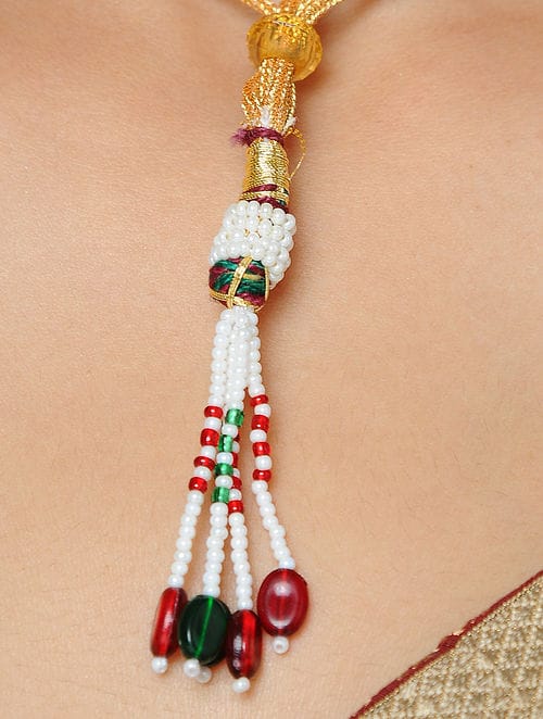 Gold Tone Kundan Choker Necklace With Earrings - Image 6