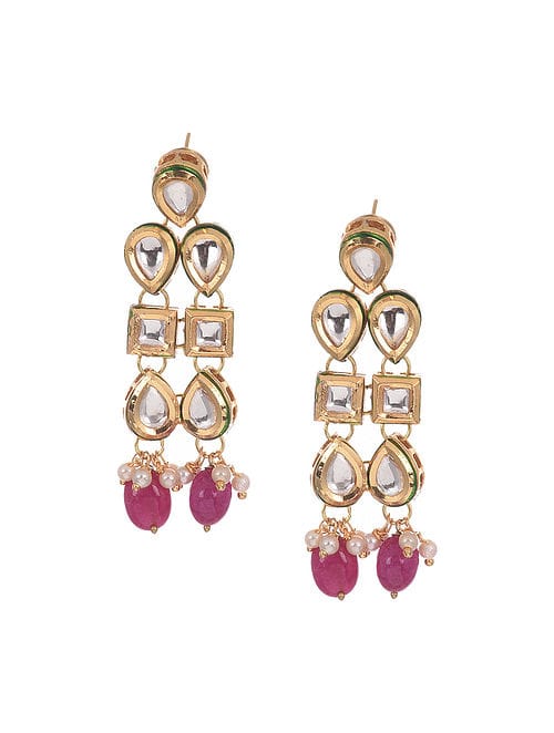 Gold Tone Kundan Choker Necklace With Earrings - Image 4