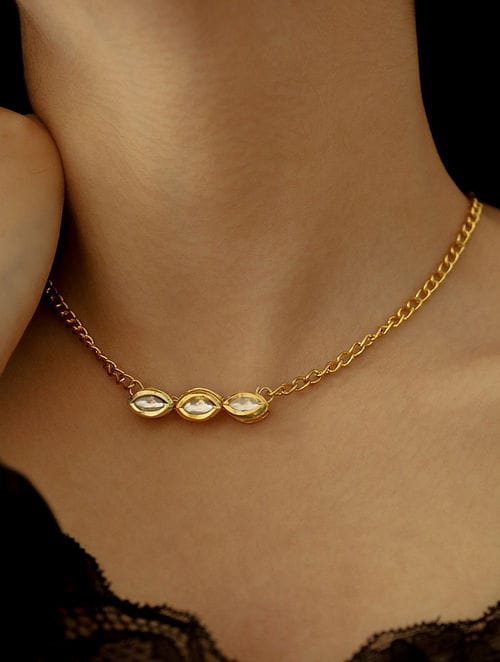 Gold Plated Kundan Pendant Chain - Image 2