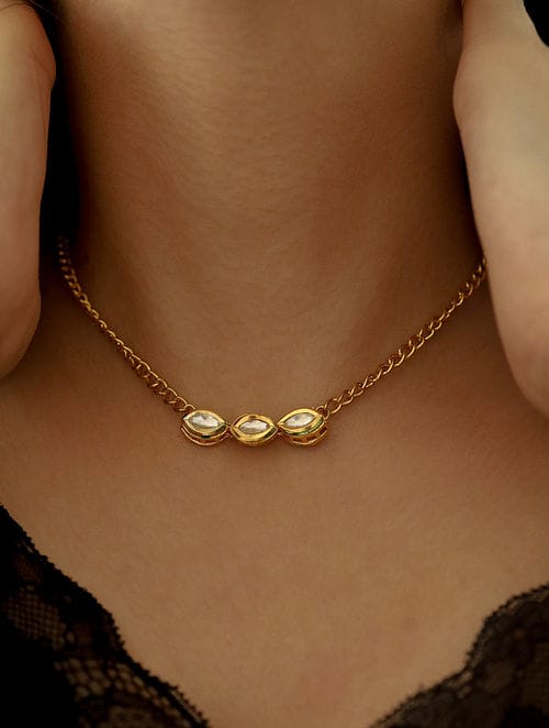 Gold Plated Kundan Pendant Chain - Image 3