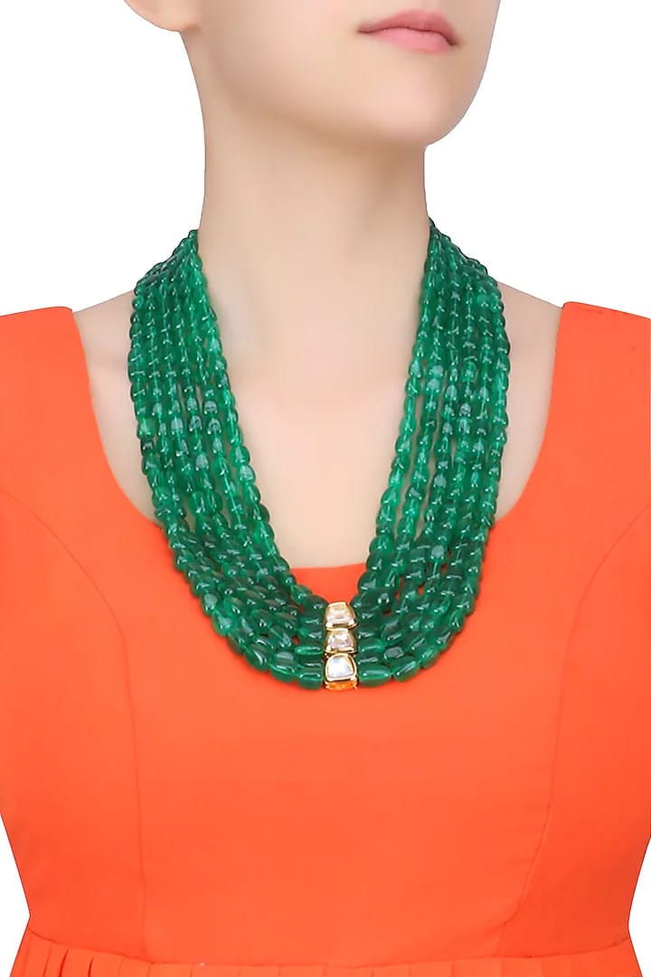 Emerald Stones Multi String Necklace
