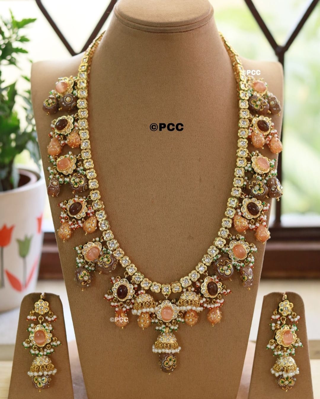 Handmade Long Kundan Necklace With Earrings