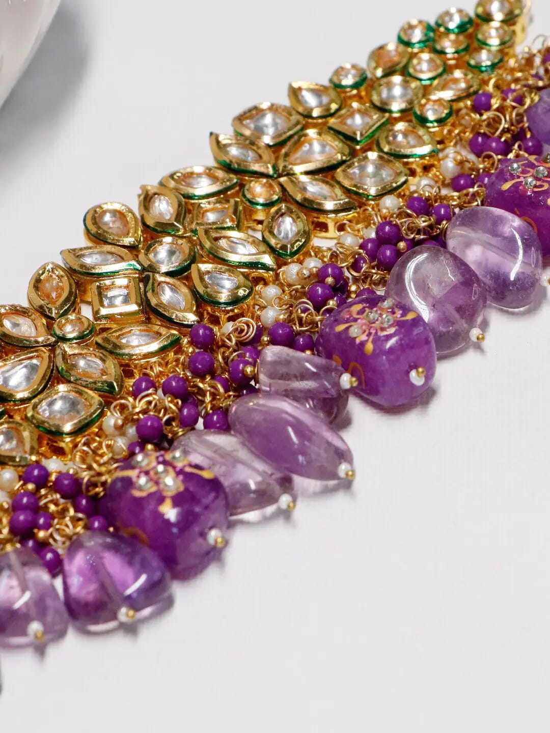 Gold Plated Kundan And Beads Embellished Choker Necklace Set - Image 4