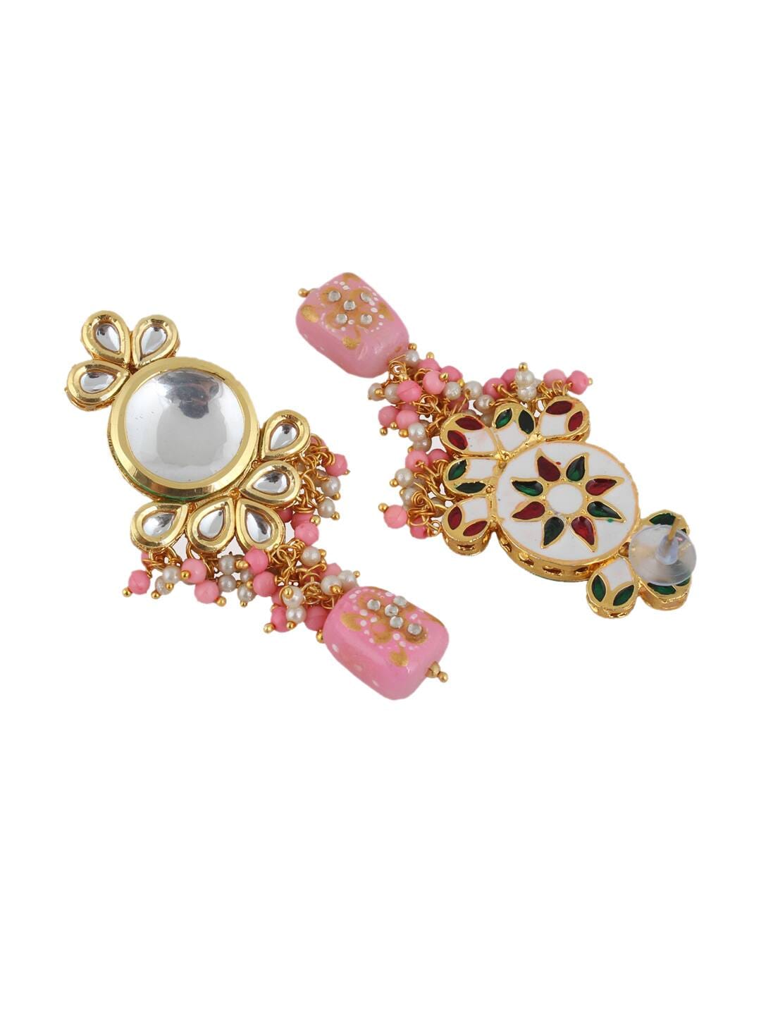 Pink Tone Kundan Studded & Peard Beaded Necklace Set - Image 2