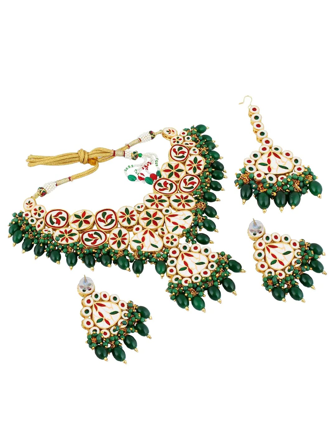 Heavy Polki Kundan Gold Plated Necklace Set - Image 3