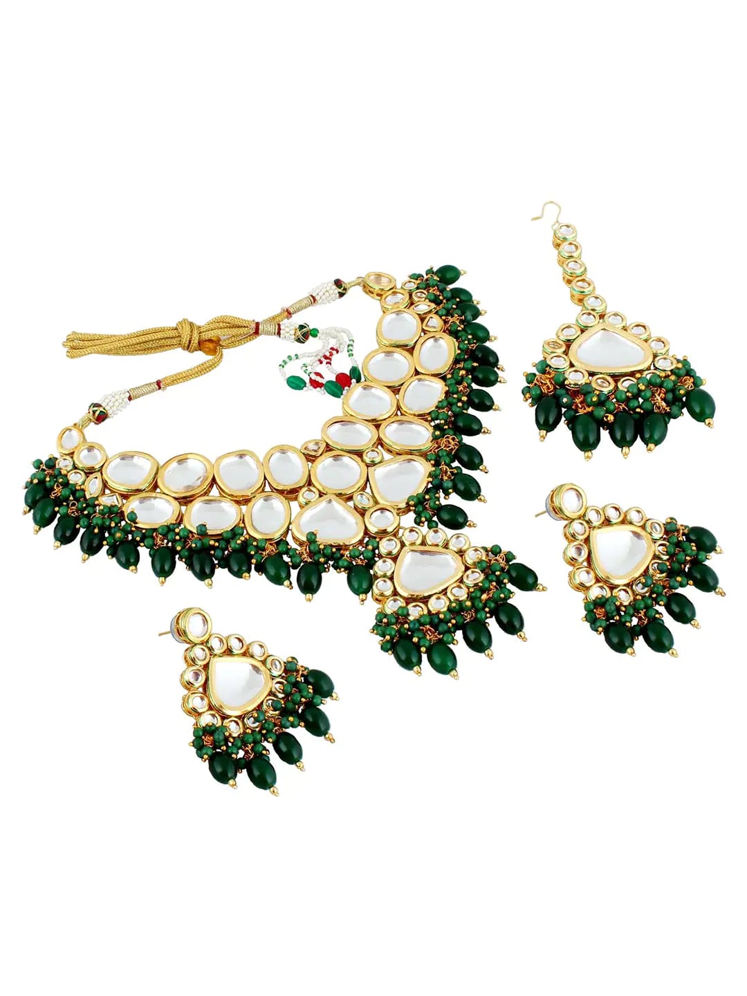 Heavy Polki Kundan Gold Plated Necklace Set - Image 2