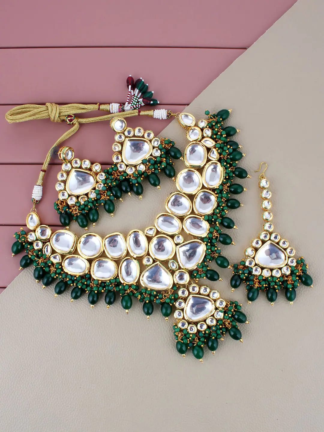 Heavy Polki Kundan Gold Plated Necklace Set