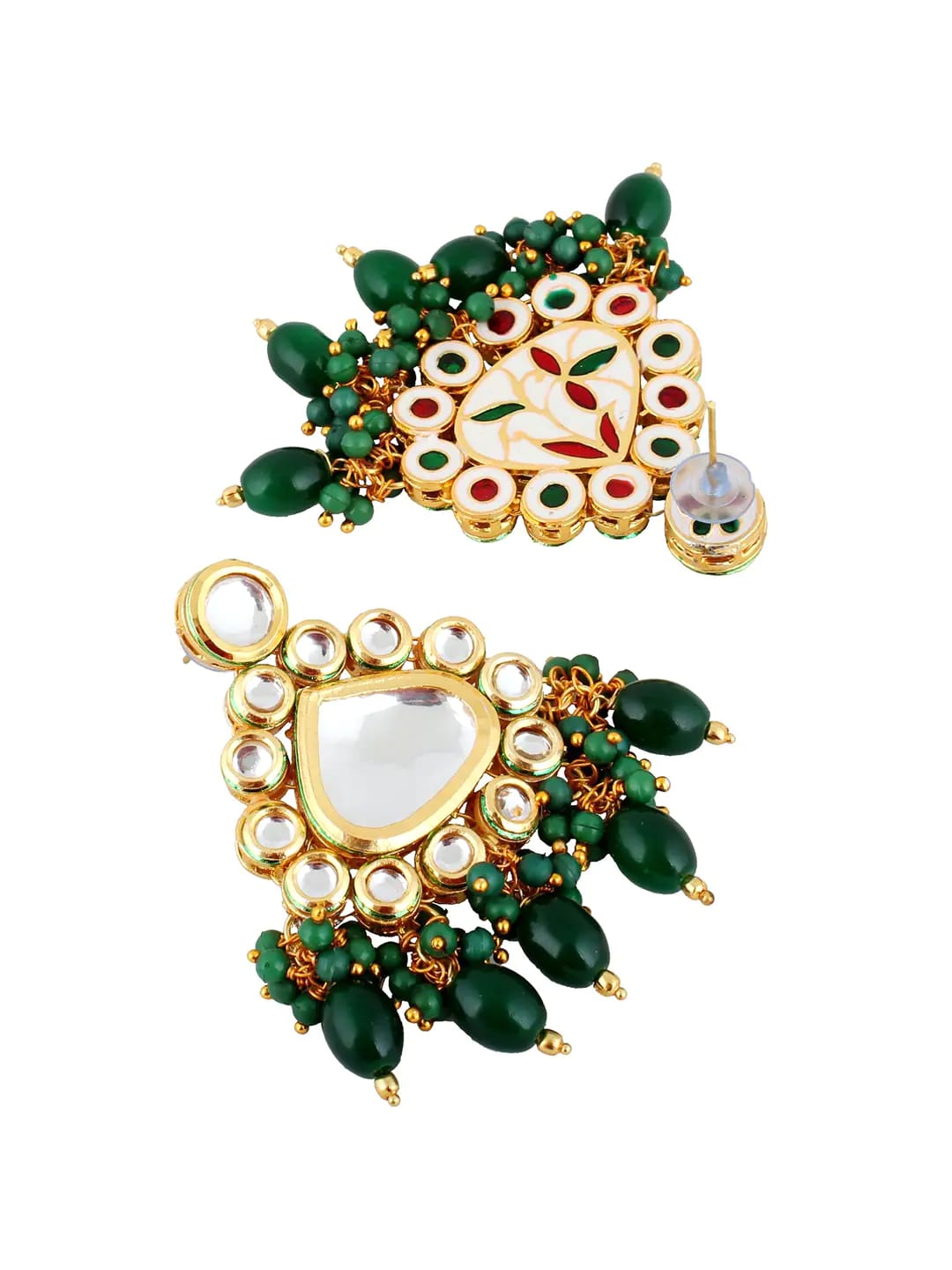 Heavy Polki Kundan Gold Plated Necklace Set - Image 5
