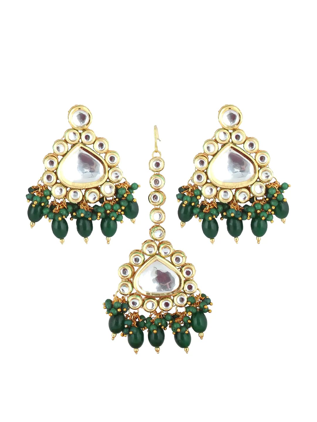 Heavy Polki Kundan Gold Plated Necklace Set - Image 4