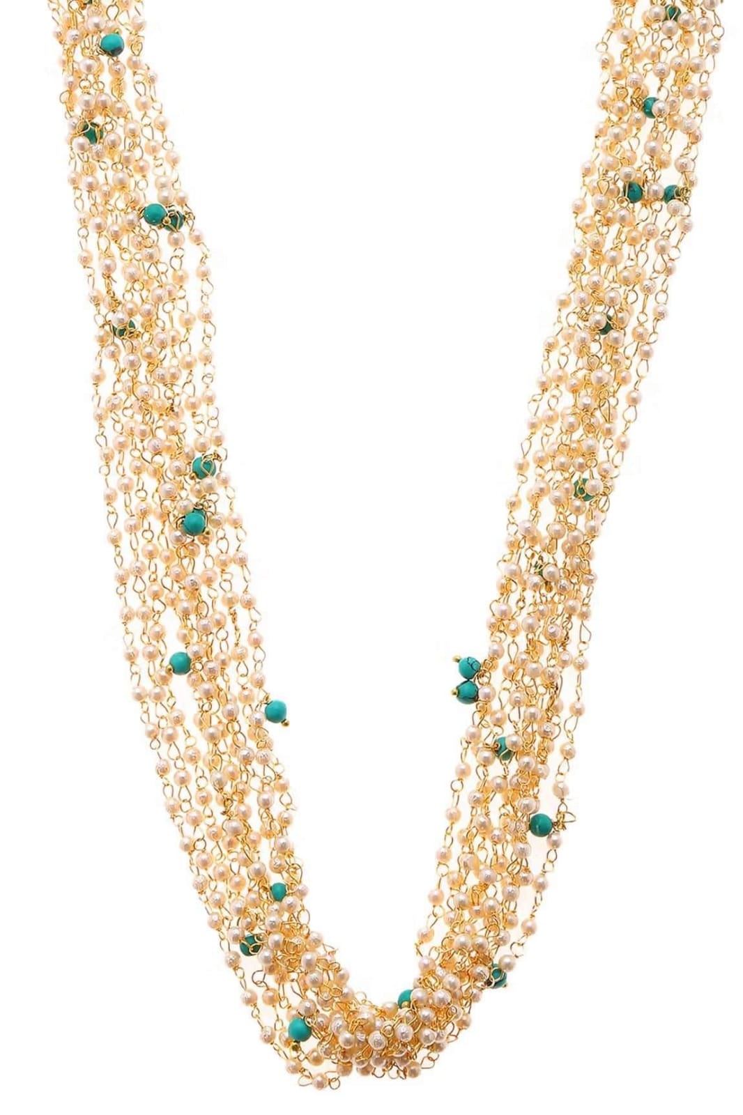 Multistrand Pearl and Turquoise Stones Necklace - Image 3