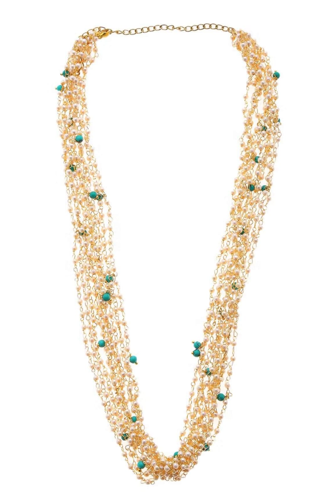 Multistrand Pearl and Turquoise Stones Necklace