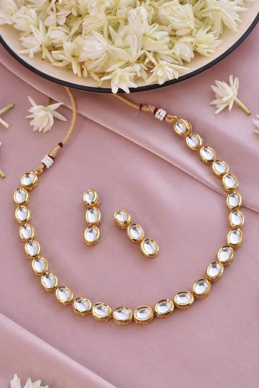 Gold-Plated Kundan Studded Necklace & Earrings Set