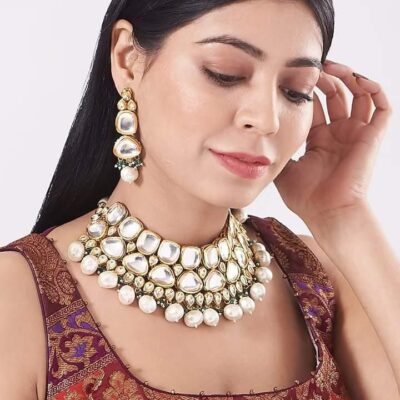 Heavy Meenakari Jadau Kundan Handmade Bridal Choker Necklace With Earrings