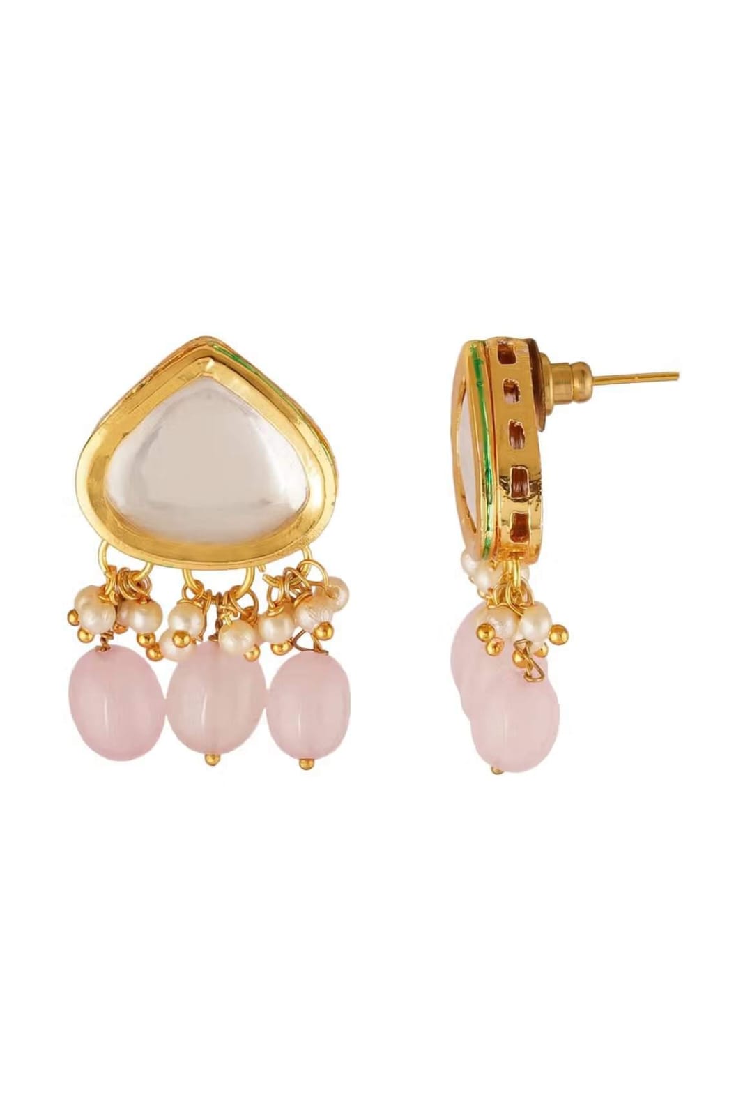 Gold Plated Kundan Bead Embellished Necklace With Earrings - Image 5