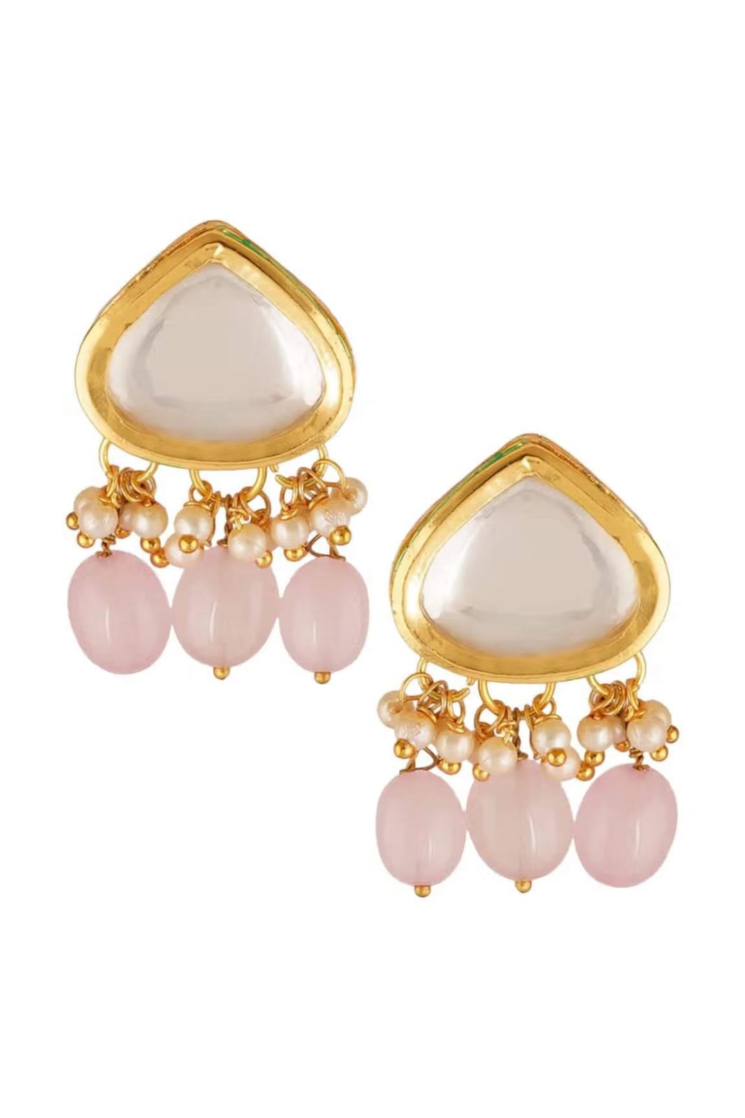 Gold Plated Kundan Bead Embellished Necklace With Earrings - Image 4