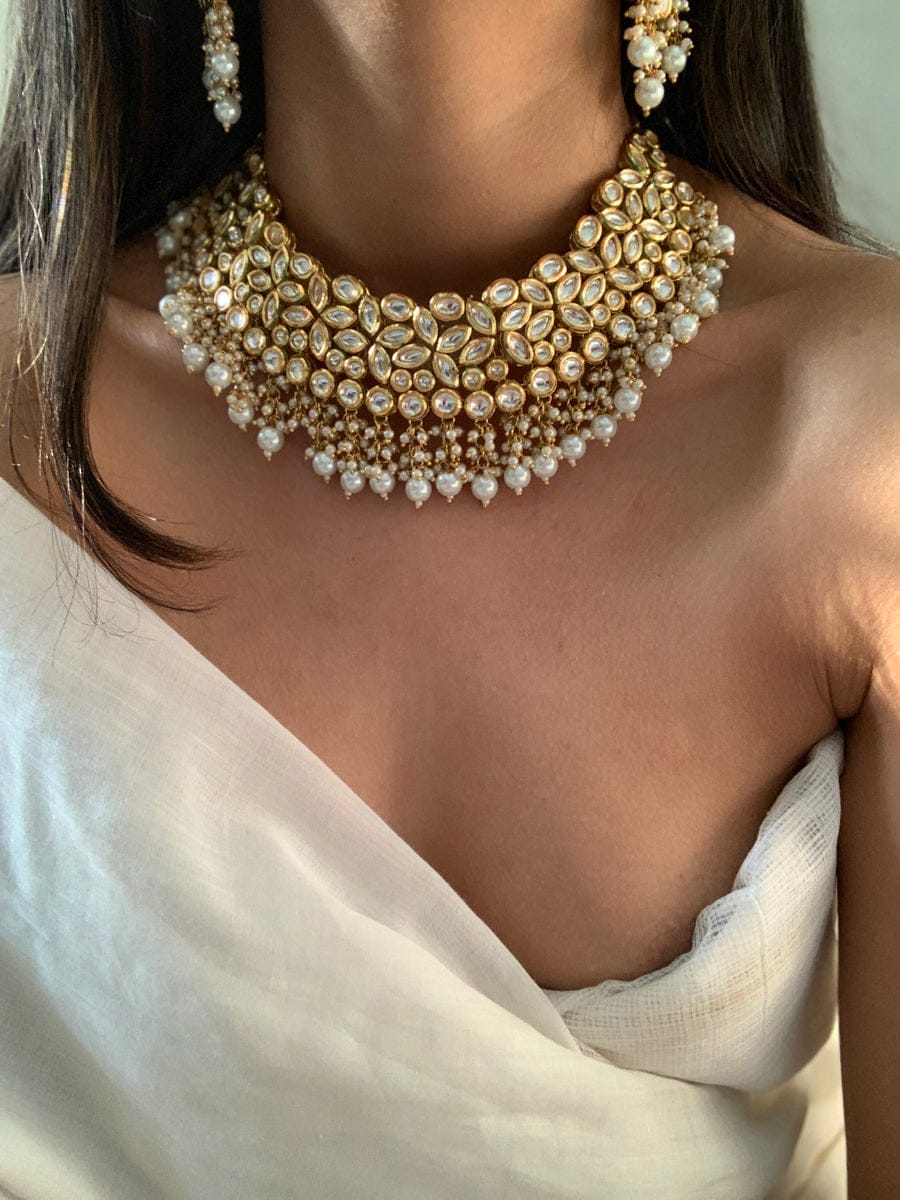 Gold Plated Bridal Kundan Necklace With Earrings