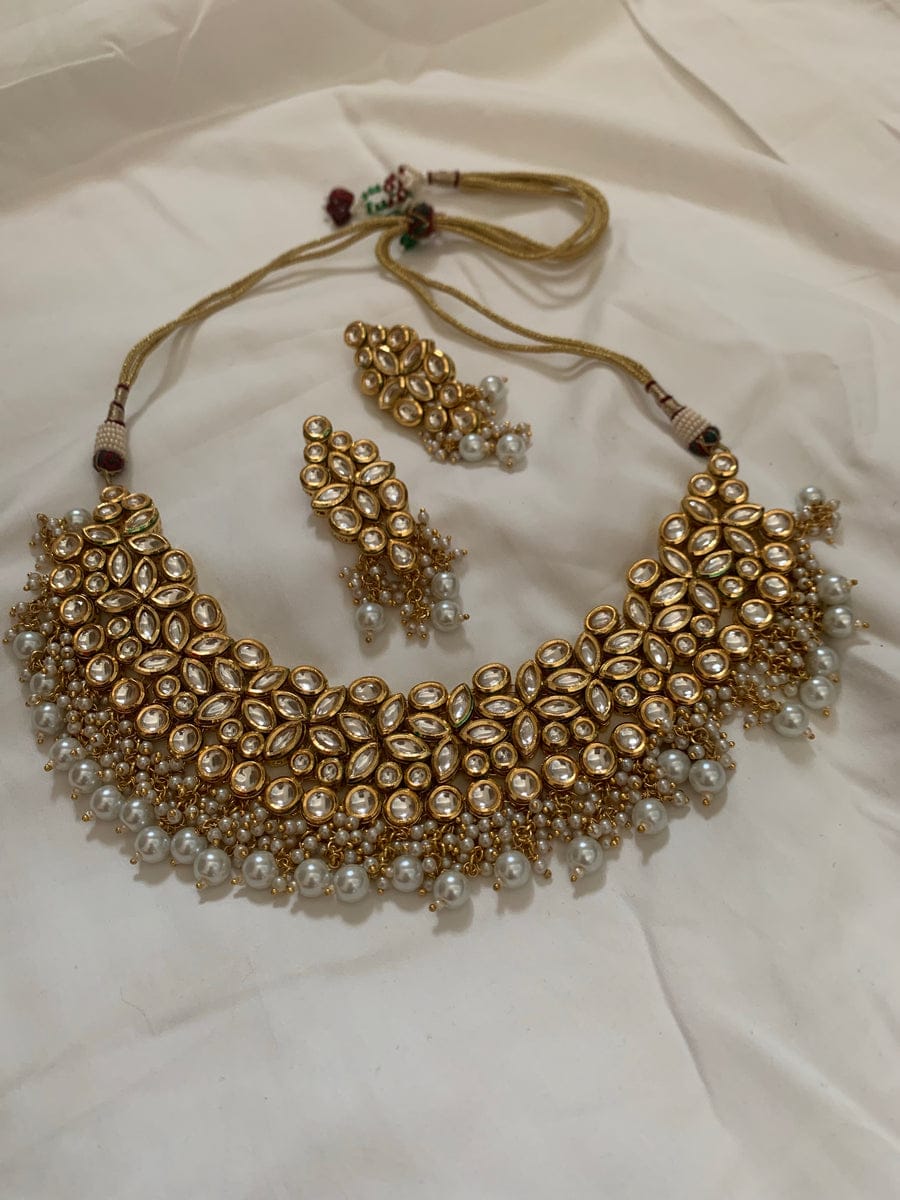 Gold Plated Bridal Kundan Necklace With Earrings - Image 2