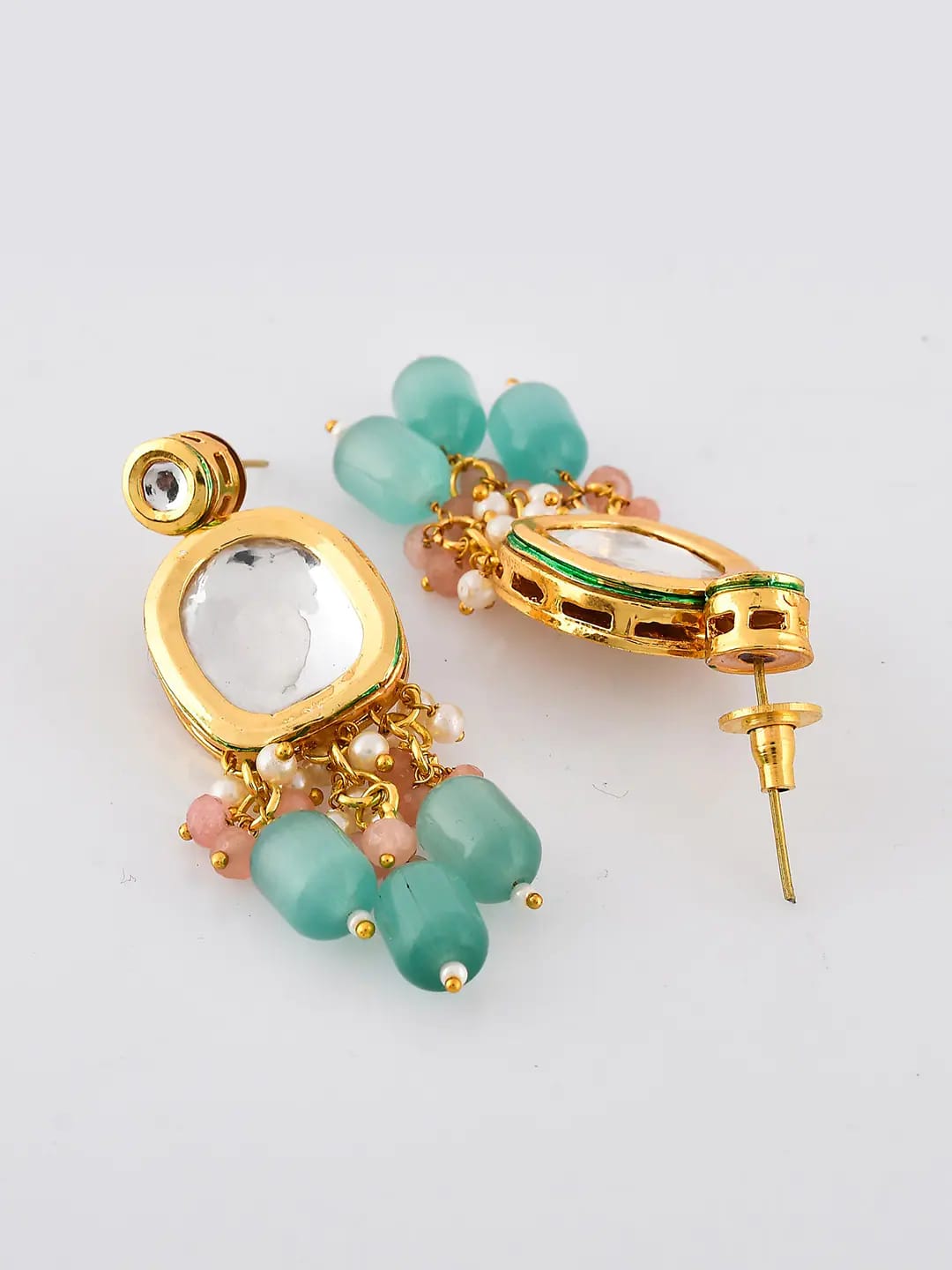 Gold Plated Turquoise Kundan Necklace Set - Image 5