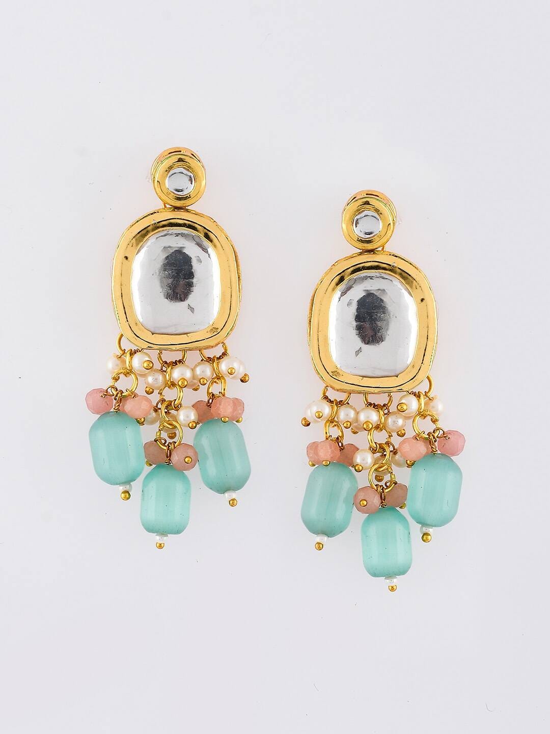 Gold Plated Turquoise Kundan Necklace Set - Image 6
