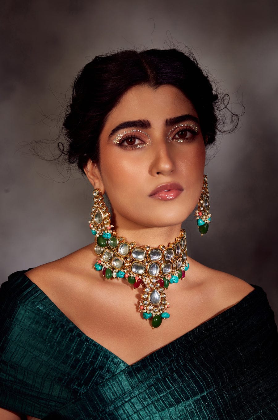 Heavy Meenakari Jadau Kundan Choker Necklace Set - Image 2