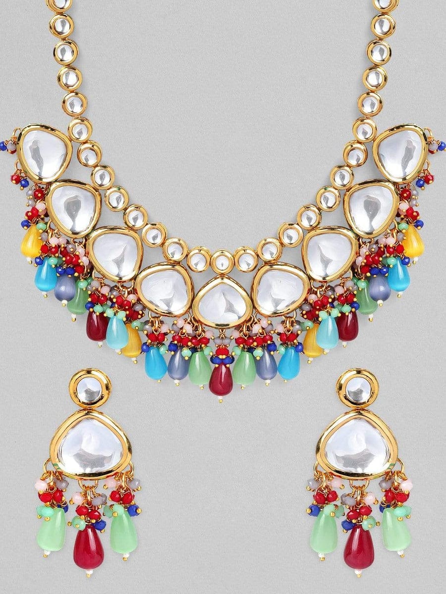 Multicolor Kundan Heavy Necklace Set - Image 3
