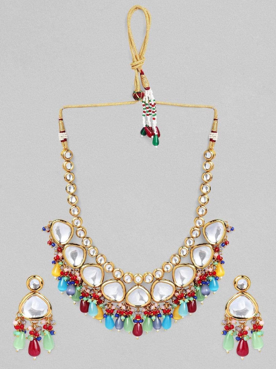 Multicolor Kundan Heavy Necklace Set - Image 2