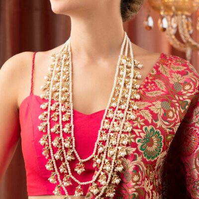 Gold Plated Pearl And Kundan Embellished Layered Necklace