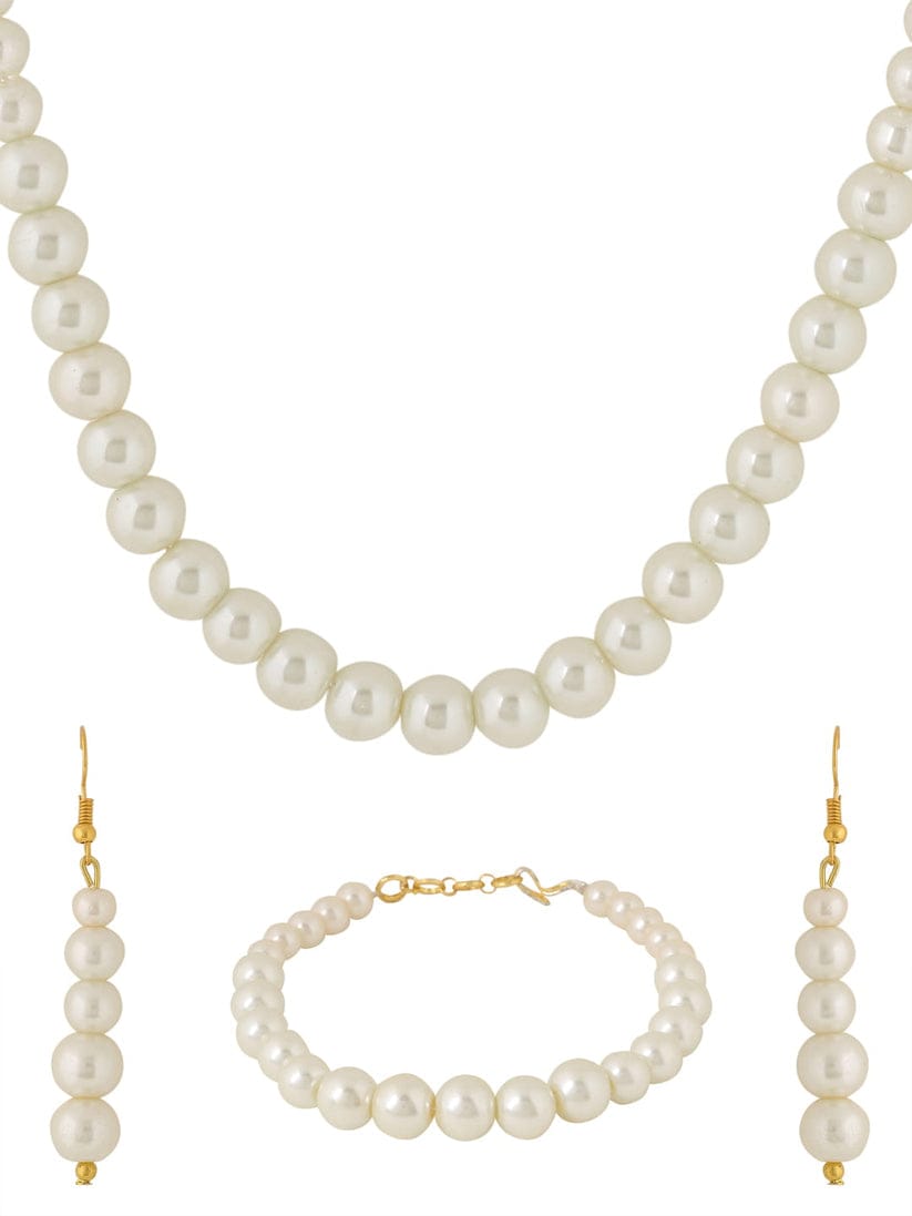 White Pearl Single Layer Necklace Set With Bracelet - Image 3