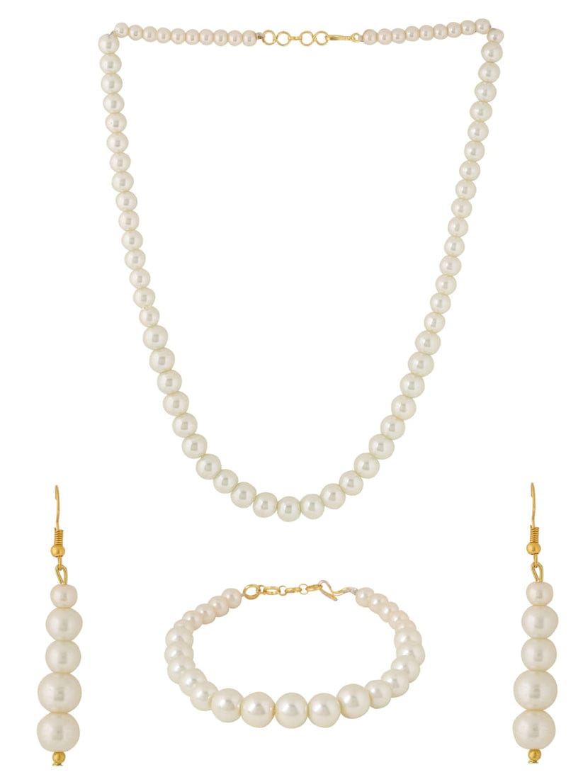 White Pearl Single Layer Necklace Set With Bracelet - Image 2
