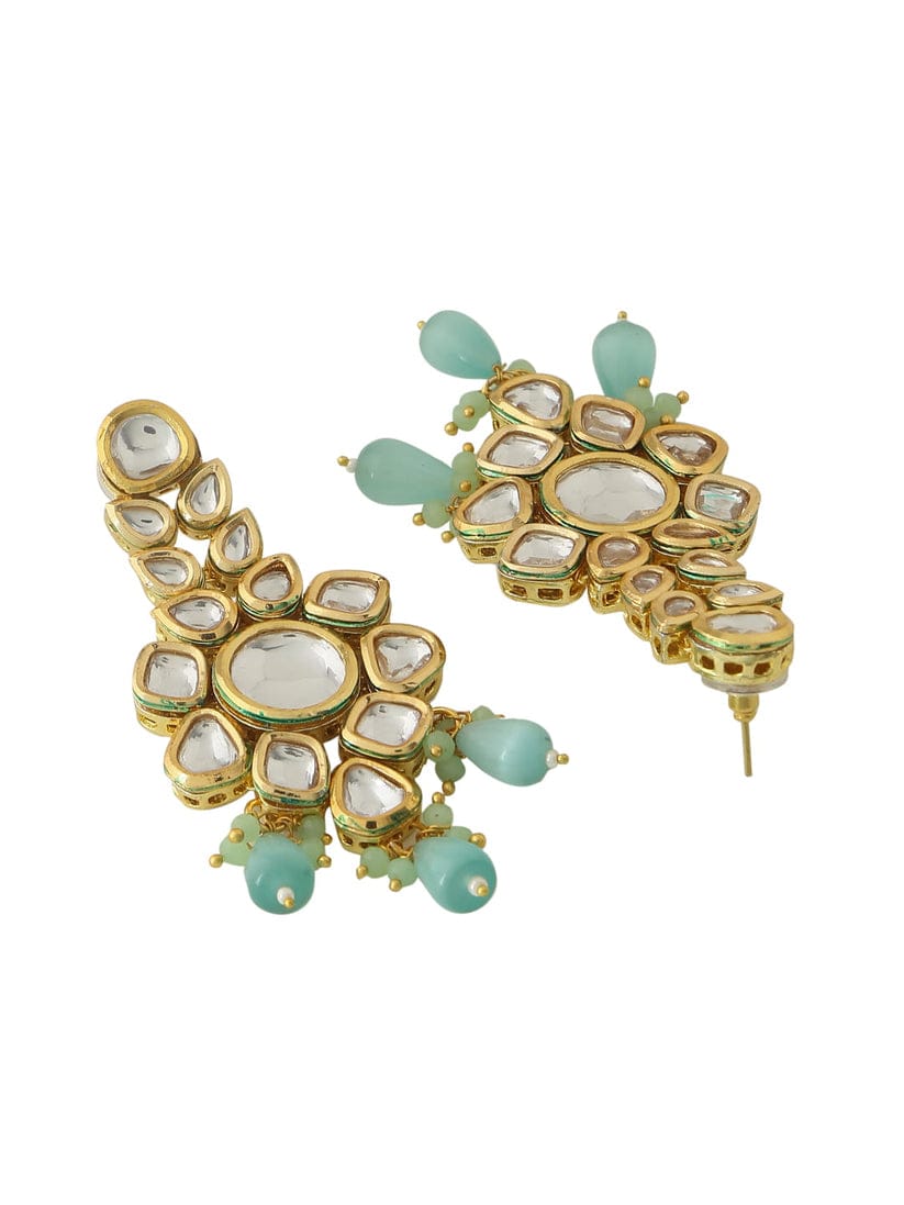 Gold Plated Bridal Kundan Necklace With Earrings & maangtika - Image 7