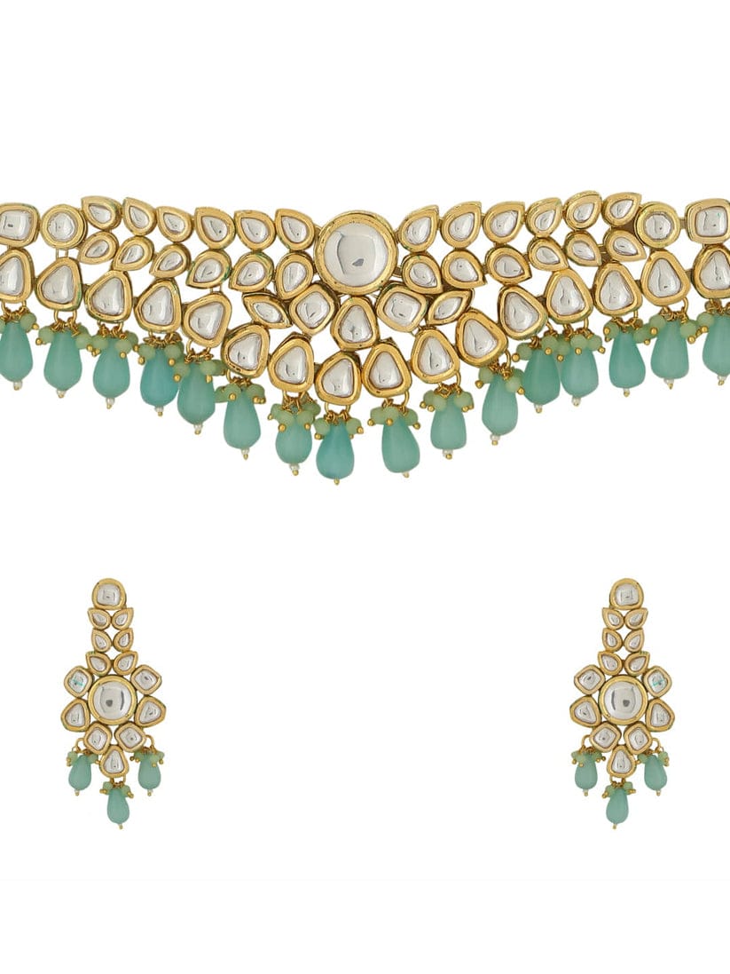 Gold Plated Bridal Kundan Necklace With Earrings & maangtika - Image 4