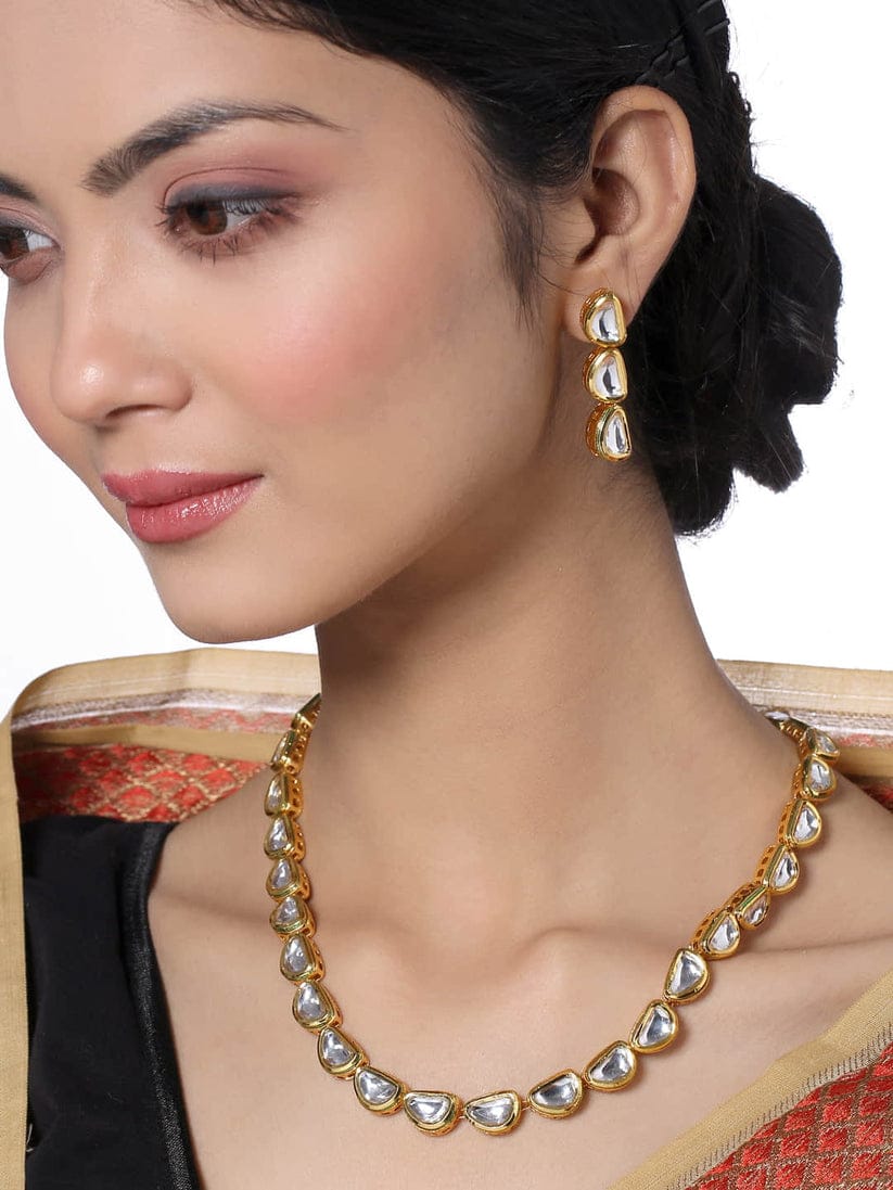 Gold Plated Kundan Stone Choker Necklace Set - Image 2