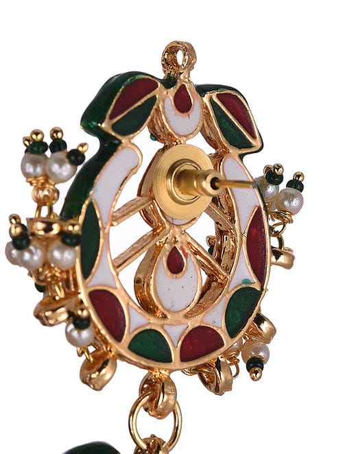 Gold Plated & Green Kundan Studded Jewellery Set - Image 4